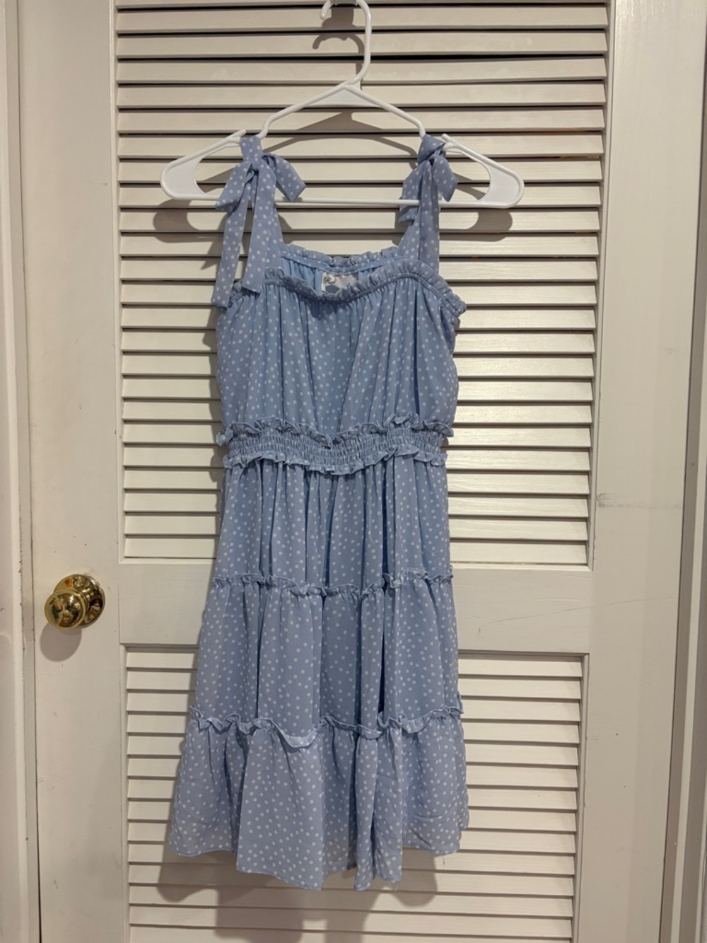 Rare Editions Light Blue Polka Dot Tie-Shoulder Sundress